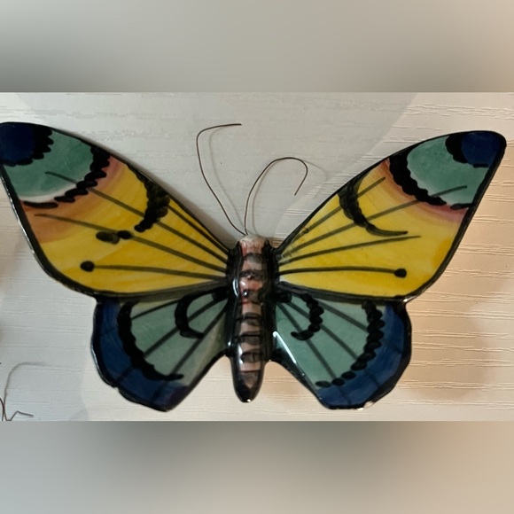 Vintage Anfara Portugal Hand Painted Portugese Ceramic Butterflies Trio Set - Picture 2 of 6